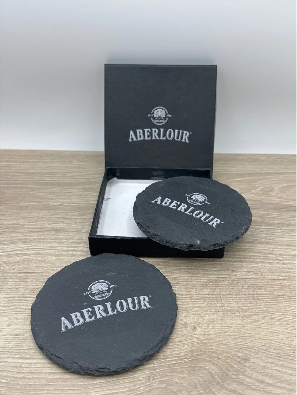 Aberlour Branded Round Slate Coasters with Box Set of 2